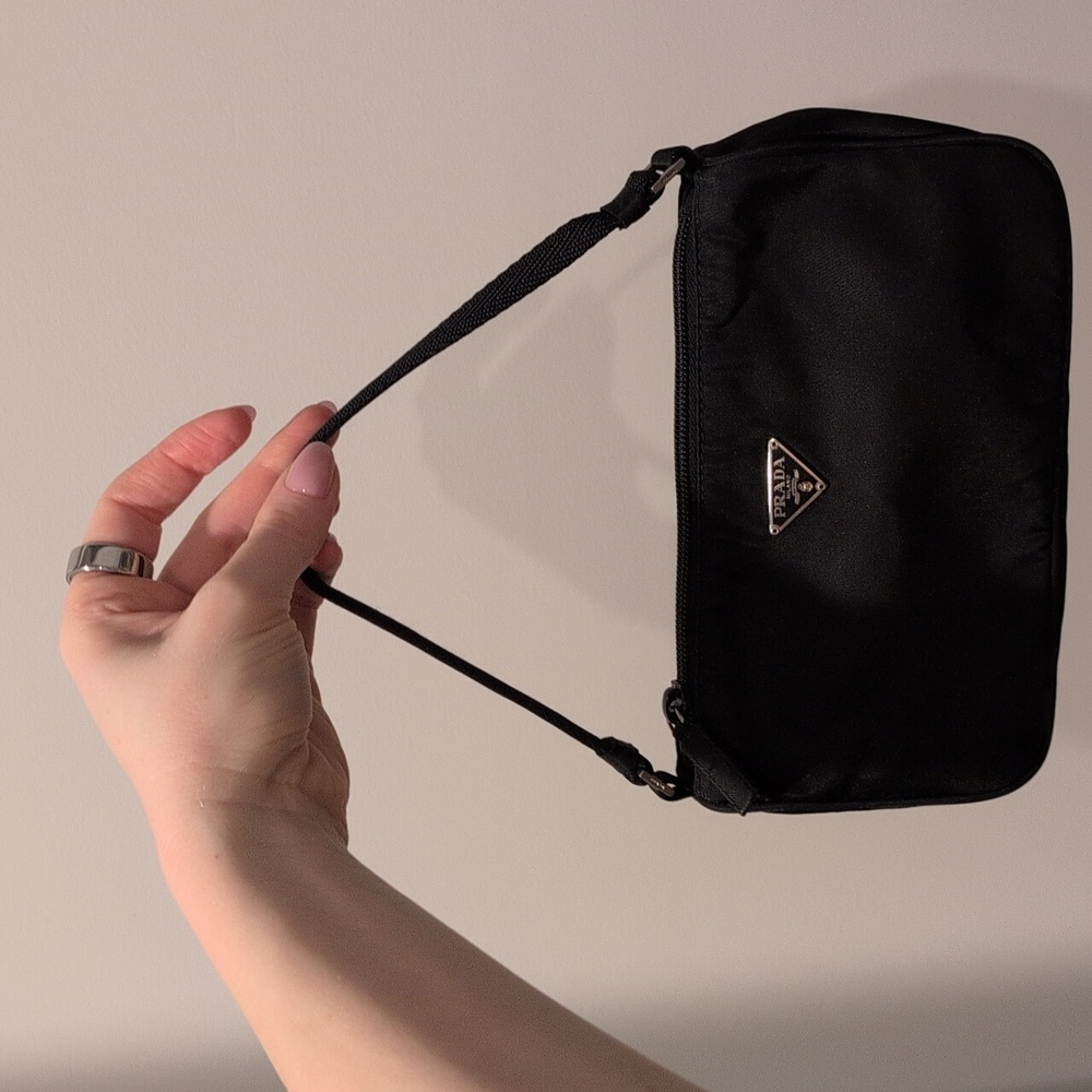 Mint Prada Black Shoulder Bag Small Clutch Purse Nylon